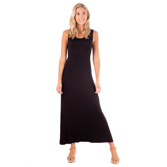 NWT Black Ribbed Knit Scoop Neck Maxi Dress - Small - Picture 2 of 5